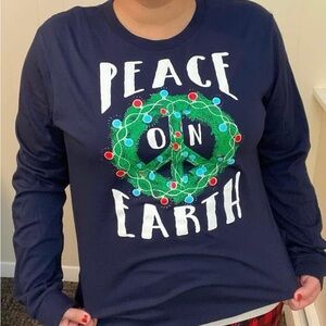 Peace On Earth Navy Holiday Long Sleeve Shirt